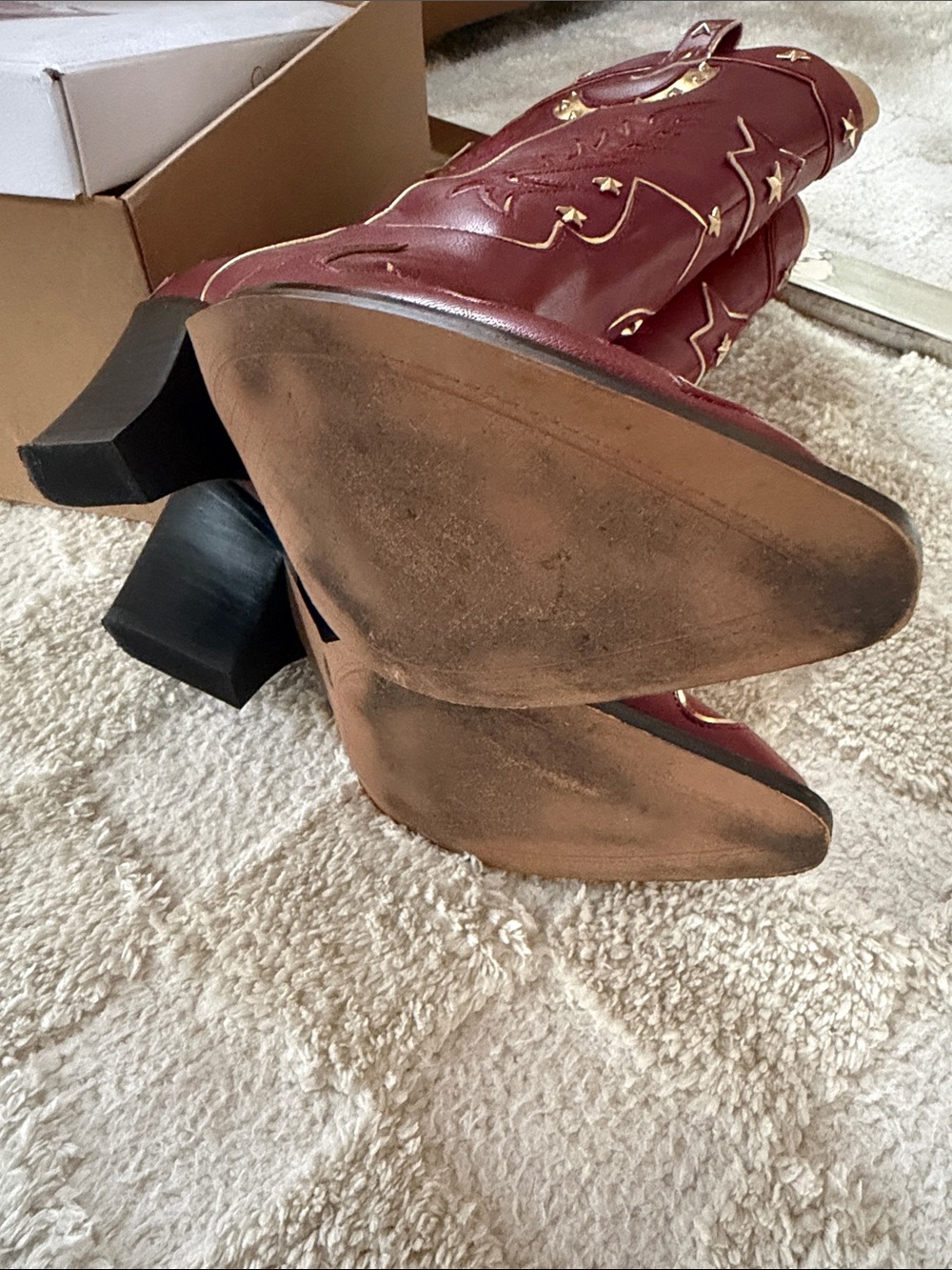 Jessica Simpson Red Western Heeled Cowboy Boots with Gold Accents - Picture 5 of 5